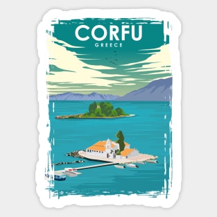 Corfu Greece Vintage Minimal Retro Travel Poster Sticker